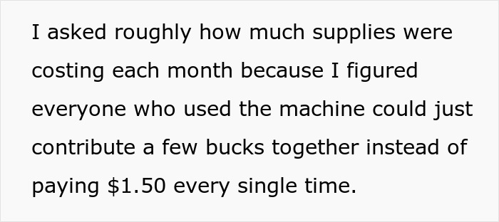 Text discussing alternative payment ideas for the office coffee machine