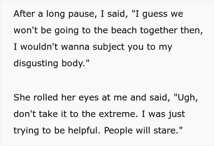 Text conversation where a woman responds to unsolicited bikini advice and body-shaming with sarcasm. Text conversation where a woman responds to unsolicited bikini advice and body-shaming with sarcasm.