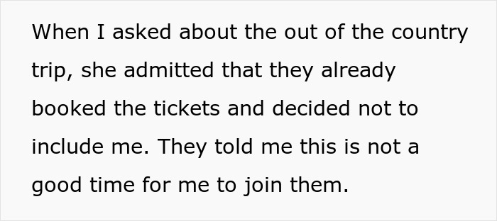 Text detailing a woman's reality check; friends booked a trip without her, saying it's not a good time. Text detailing a woman's reality check; friends booked a trip without her, saying it's not a good time.