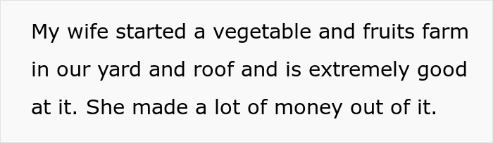 Text describing how a wife started a successful vegetable and fruits farm, generating a lot of money. Text describing how a wife started a successful vegetable and fruits farm, generating a lot of money.