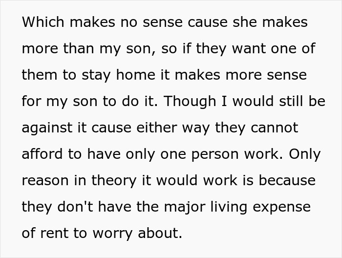 Further text elaborating on the son's freeloading plan and financial implications of free housing from parents.