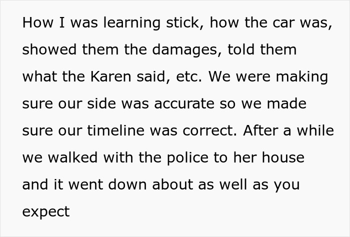 Text describing showing police car damages for the lawsuit involving a keyed car.