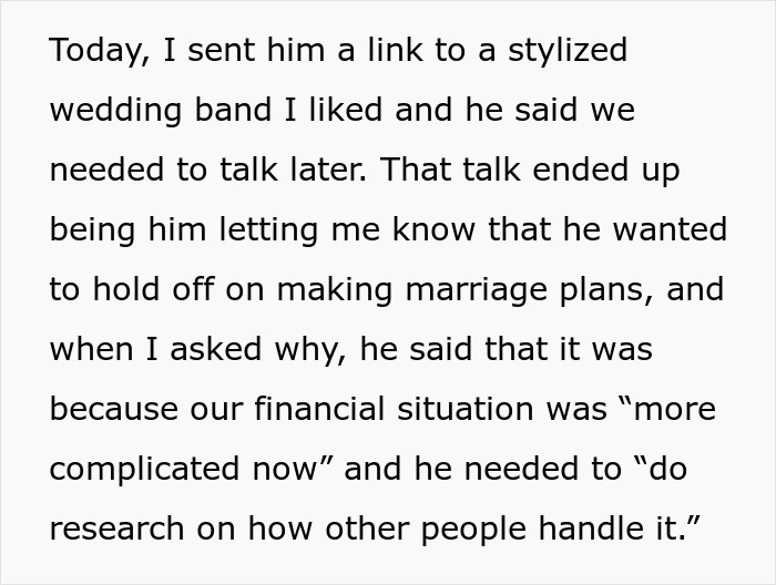 A screenshot of text about a guy making $200K deciding his GF isn't good enough to marry. A screenshot of text about a guy making $200K deciding his GF isn't good enough to marry.