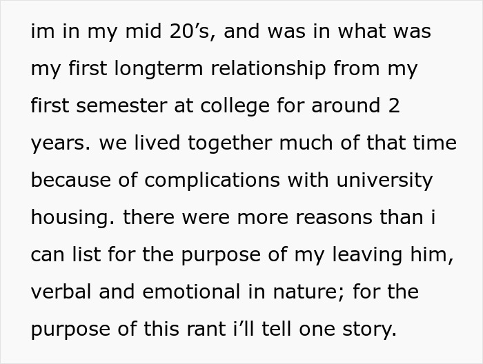 Text post describing relationship and reasons for breakup related to obsession