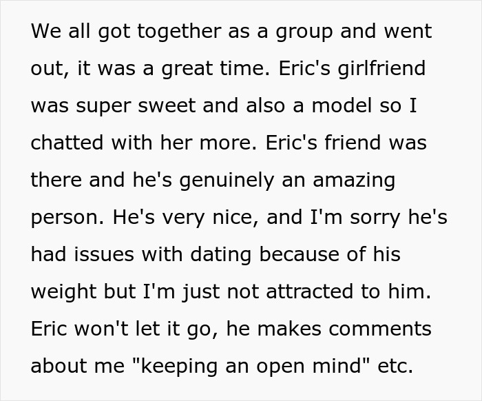 Text about a buddy needing a hot girlfriend and a weight-loss coach, with a model friend not having it. Text about a buddy needing a hot girlfriend and a weight-loss coach, with a model friend not having it.