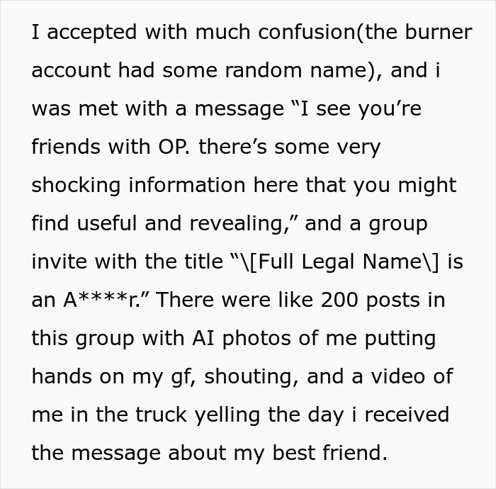Screenshot of text discussing parents ruining their daughter's boyfriend's reputation with a Facebook group and AI photos. Screenshot of text discussing parents ruining their daughter's boyfriend's reputation with a Facebook group and AI photos.
