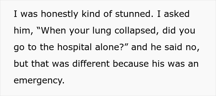 Text about husband's different view on emergency surgery support Text about husband's different view on emergency surgery support