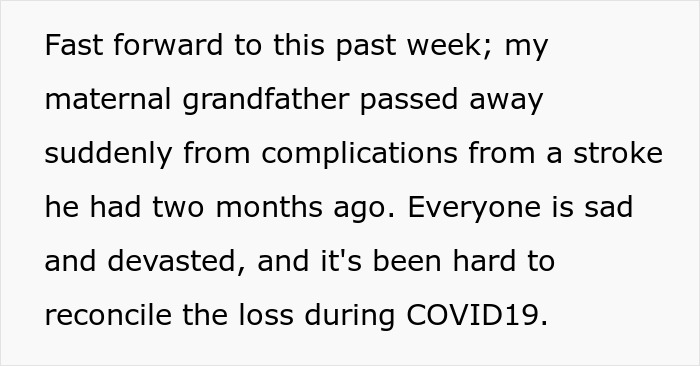 Screenshot of text discussing a grandfather's passing. This text is relevant to a prison break. Screenshot of text discussing a grandfather's passing. This text is relevant to a prison break.