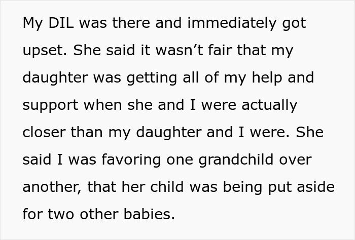 A text explaining how the DIL got upset and accused the MIL of favoring one grandchild over another. A text explaining how the DIL got upset and accused the MIL of favoring one grandchild over another.