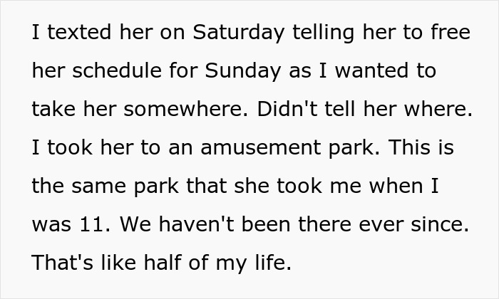 A black on white text post about taking a sister to an amusement park A black on white text post about taking a sister to an amusement park