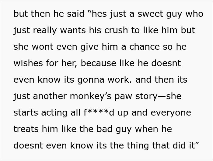Text discussing a sweet guy wanting his crush while missing the point of obsession