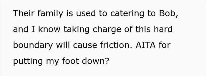 Screenshot of text discussing family dynamics and whether it's okay to put one's foot down over a BIL's GF. Screenshot of text discussing family dynamics and whether it's okay to put one's foot down over a BIL's GF.