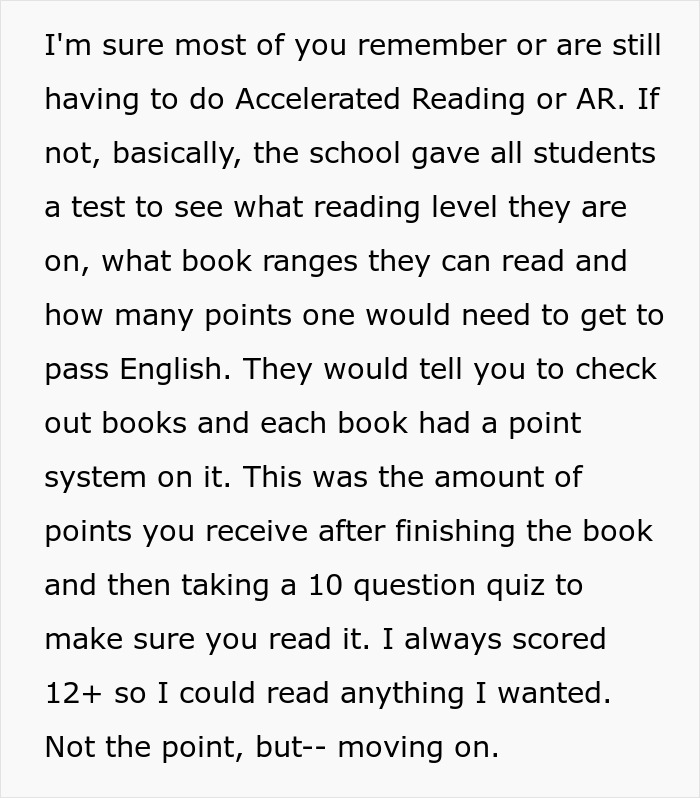 Screenshot of text explaining the Accelerated Reading program for students. Screenshot of text explaining the Accelerated Reading program for students.