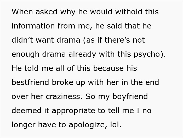 Screenshot of text: boyfriend withheld information to avoid drama after girlfriend refused to drive home drunk women. Screenshot of text: boyfriend withheld information to avoid drama after girlfriend refused to drive home drunk women.