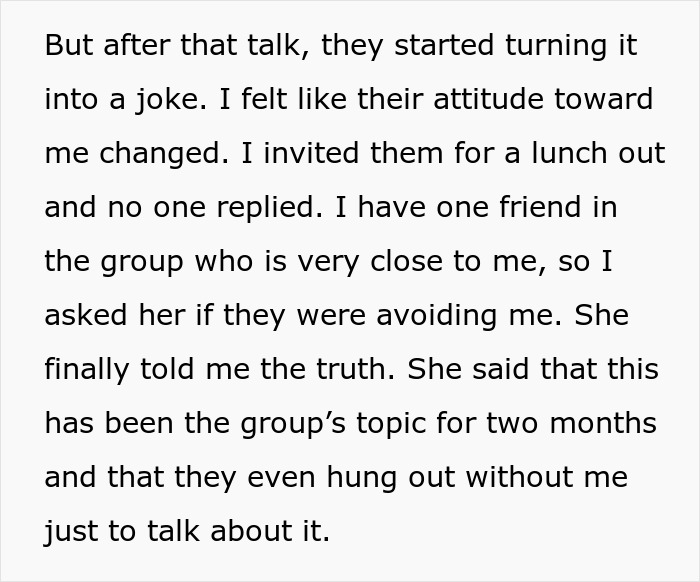 Text outlining a woman's reality check, as friends turn her relationship nightmare into a joke and avoid her. Text outlining a woman's reality check, as friends turn her relationship nightmare into a joke and avoid her.