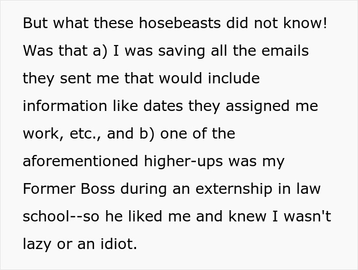 Text explaining how an employee saves emails to expose supervisors trying to make her look bad. Text explaining how an employee saves emails to expose supervisors trying to make her look bad.