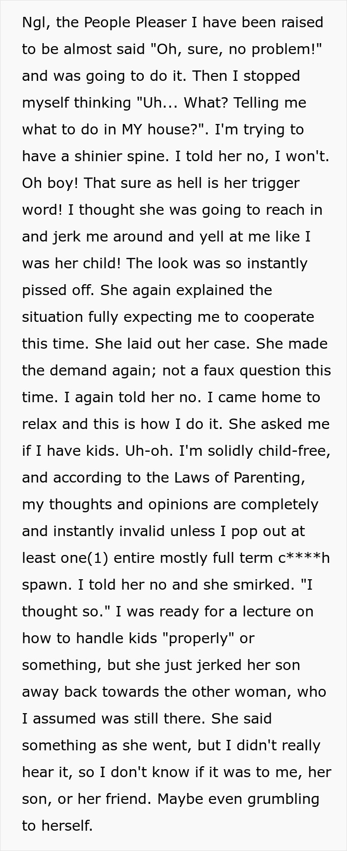 Entitled Woman Grounds 6YO Son, Demands Neighbor Turn Off Her TV So Kid Can't Secretly Watch It Entitled Woman Grounds 6YO Son, Demands Neighbor Turn Off Her TV So Kid Can't Secretly Watch It