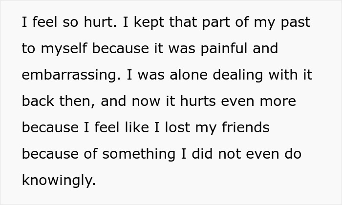 Text reflecting a woman's reality check, feeling hurt and alone after losing friends due to a past relationship nightmare. Text reflecting a woman's reality check, feeling hurt and alone after losing friends due to a past relationship nightmare.