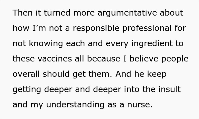 An image showing text where a nurse explains how the argument against vaccines got personal. An image showing text where a nurse explains how the argument against vaccines got personal.