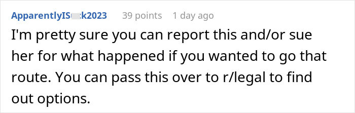 A screenshot of a Reddit comment suggesting legal action against a realtor who turned a man away. A screenshot of a Reddit comment suggesting legal action against a realtor who turned a man away.