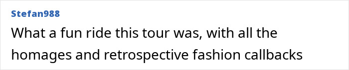 Positive fan reaction to Hollywood star's retrospective fashion looks on tour Positive fan reaction to Hollywood star's retrospective fashion looks on tour