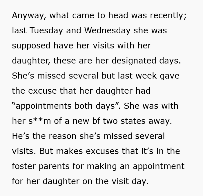 Text detailing a daughter choosing a toxic boyfriend over visits with her child, and parents considering kicking her out. Text detailing a daughter choosing a toxic boyfriend over visits with her child, and parents considering kicking her out.