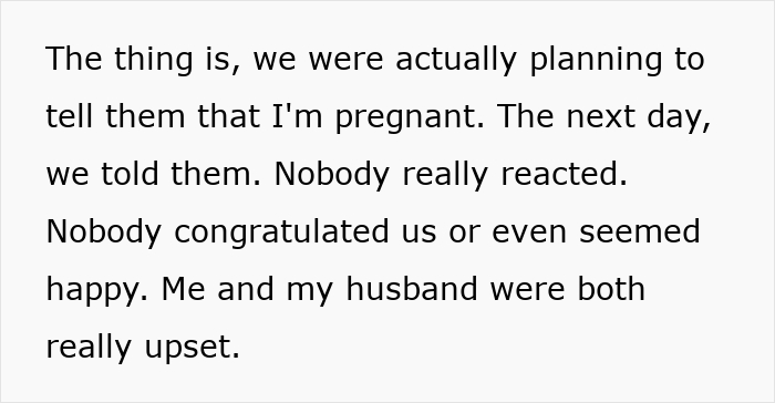 Text describes a woman's shock when her MIL's anger causes an unhappy pregnancy announcement.