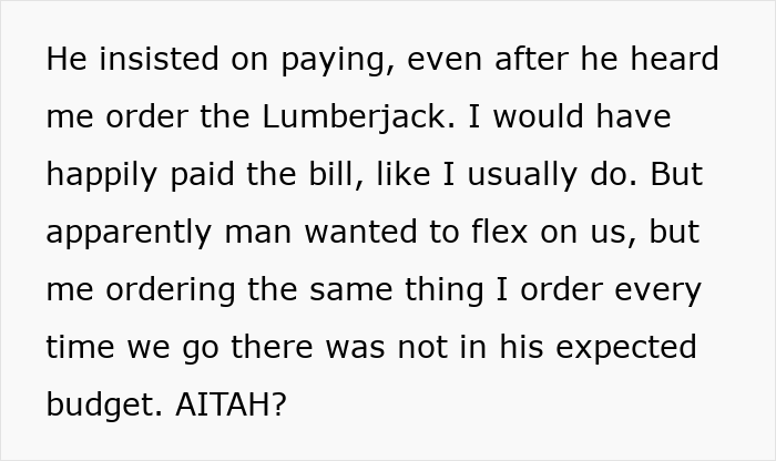 Text showing BIL insisted on paying for breakfast, then complained about the expensive food ordered. Text showing BIL insisted on paying for breakfast, then complained about the expensive food ordered.