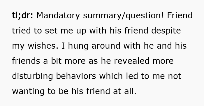 A screenshot from the article, with a summary of a model friend not wanting to be friends. A screenshot from the article, with a summary of a model friend not wanting to be friends.