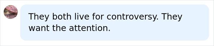 Text comment about living for controversy and attention