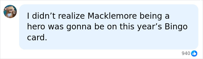 A social media comment about Macklemore's removal from Ed Sheeran tour due to a billionaire's alleged influence.