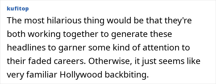 User kufitop discusses Billy Baldwin and an A-list actress, suggesting career attention.