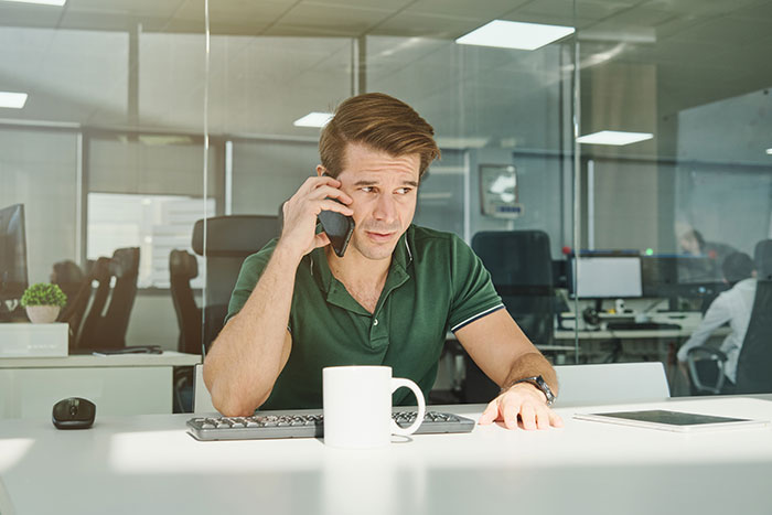 Concerned man on a phone call, sitting at an office desk. This image represents the teen who tries to advocate for accessibility, gets accused of stealing instead. Concerned man on a phone call, sitting at an office desk. This image represents the teen who tries to advocate for accessibility, gets accused of stealing instead.