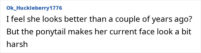 Fan comment about a supermodel's viral transformation and current facial look.
