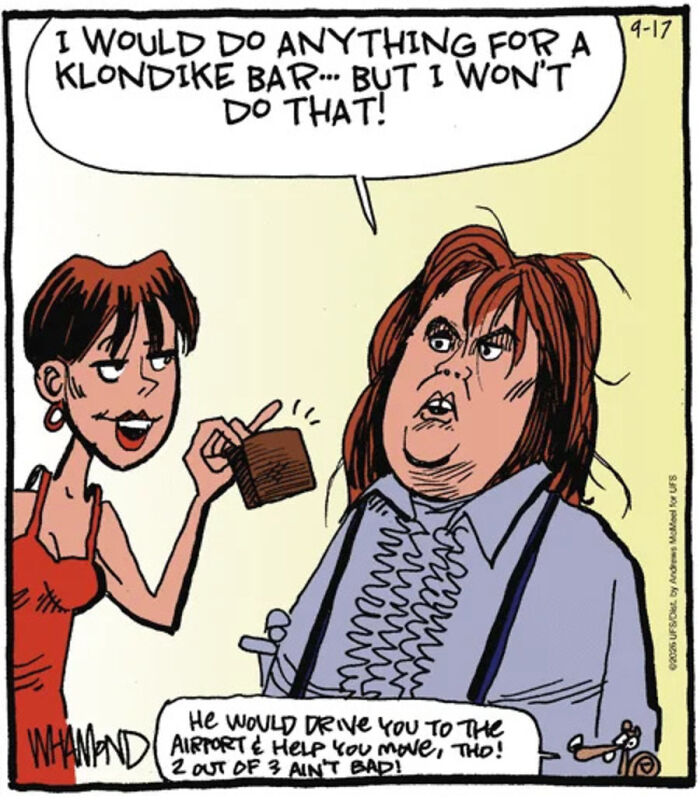 Comic about Klondike bar with humorous dialogue on human nature by Dave Whamond