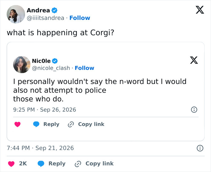 Twitter conversation about controversy at Corgi tech startup involving employee remarks