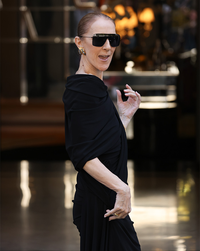Celine Dion posing confidently in black attire and sunglasses amid health comeback Celine Dion posing confidently in black attire and sunglasses amid health comeback