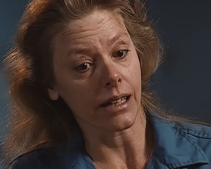 A close-up shot of Aileen Wuornos, the disturbing criminal, during an interview. A close-up shot of Aileen Wuornos, the disturbing criminal, during an interview.