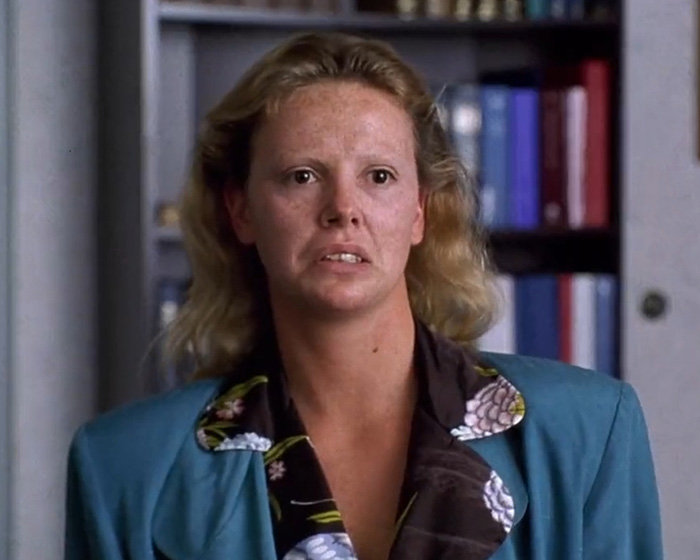 Charlize Theron as a disturbing criminal in the movie Monster, looking anxious Charlize Theron as a disturbing criminal in the movie Monster, looking anxious