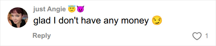 A comment from just Angie with angel and devil emojis, expressing relief about not having money, related to Chinese Nostradamus predictions for 2027.