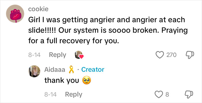 Social media comments from Cookie and Aidaaa about the medical system failing after a woman's altitude sickness was rare cancer. Social media comments from Cookie and Aidaaa about the medical system failing after a woman's altitude sickness was rare cancer.