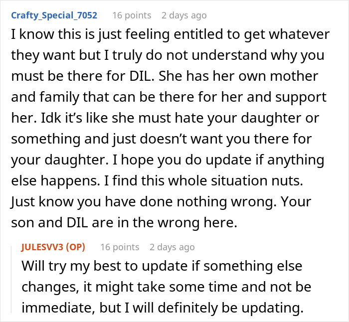 Reddit users discussing a daughter-in-law, a daughter, and a mother-in-law's choice. Reddit users discussing a daughter-in-law, a daughter, and a mother-in-law's choice.