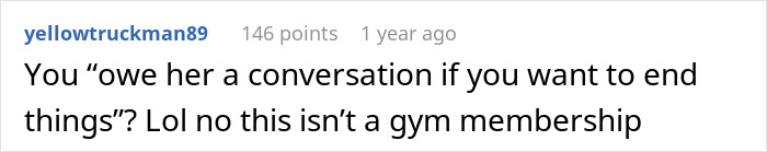 A comment about a woman who got tattoos, and her boyfriend leaving her, saying she does not owe a conversation. A comment about a woman who got tattoos, and her boyfriend leaving her, saying she does not owe a conversation.