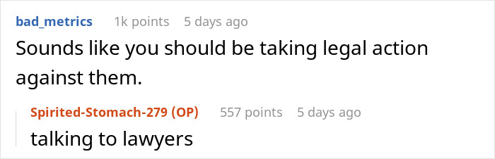 Screenshot of online comment section discussing parents and legal action for ruining their daughter's boyfriend's reputation. Screenshot of online comment section discussing parents and legal action for ruining their daughter's boyfriend's reputation.