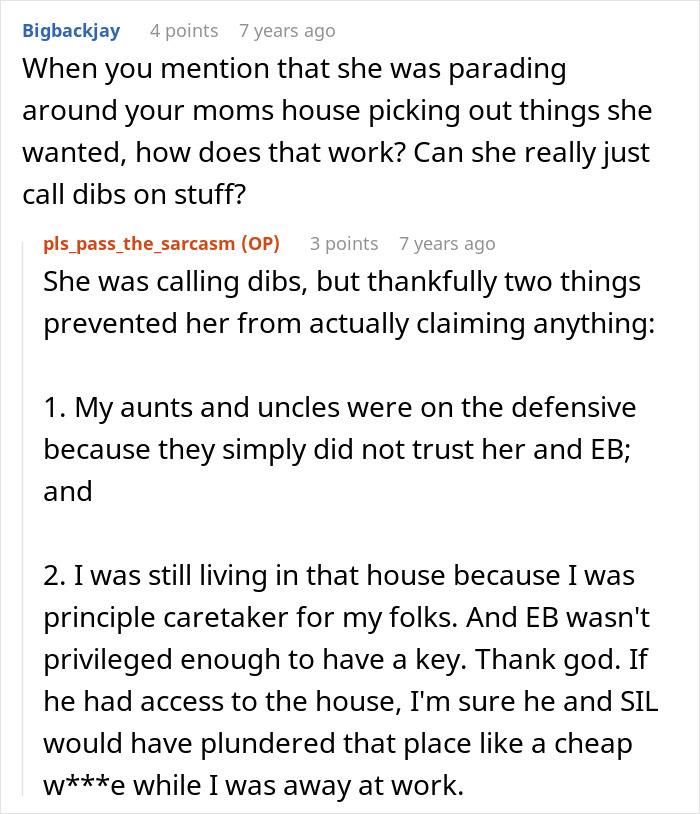 A screenshot from a Reddit thread where a woman refuses to bail out her brother after he squanders their parents inheritance. A screenshot from a Reddit thread where a woman refuses to bail out her brother after he squanders their parents inheritance.