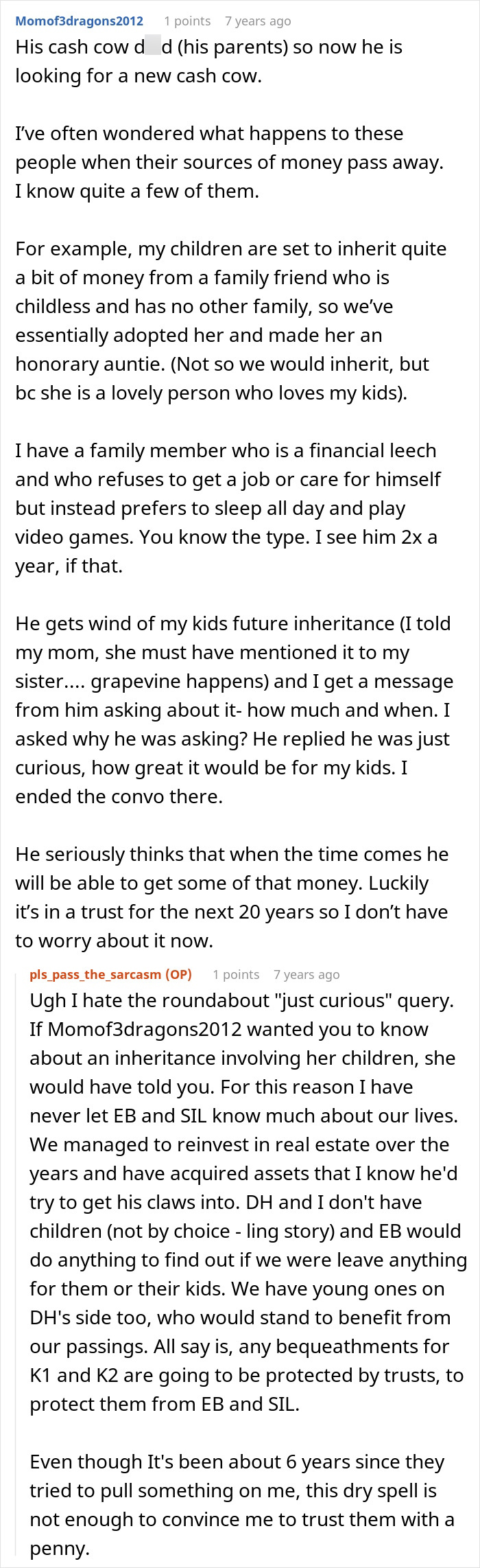 A Reddit post about a woman refusing to bail out her brother after he squandered their parents inheritance, with his SIL blaming her. A Reddit post about a woman refusing to bail out her brother after he squandered their parents inheritance, with his SIL blaming her.