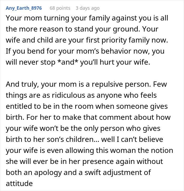 Comment about standing ground against mom's behavior over son's fiancée and grandson Comment about standing ground against mom's behavior over son's fiancée and grandson