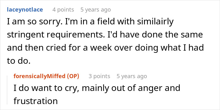 A screenshot of a comment from laceynotlace saying, I am so sorry. I'd have done the same for prison break. A screenshot of a comment from laceynotlace saying, I am so sorry. I'd have done the same for prison break.