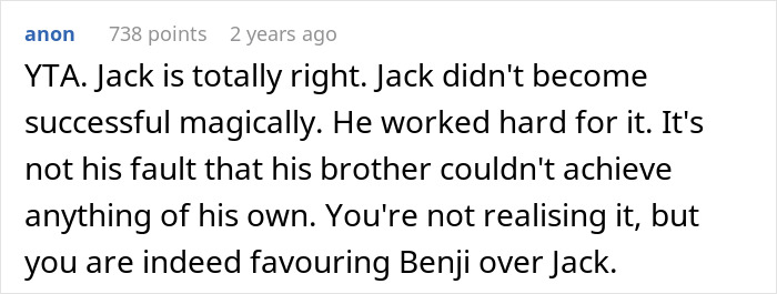 A comment about a successful son and brother's inheritance, highlighting the unfairness of the mom's decision. A comment about a successful son and brother's inheritance, highlighting the unfairness of the mom's decision.