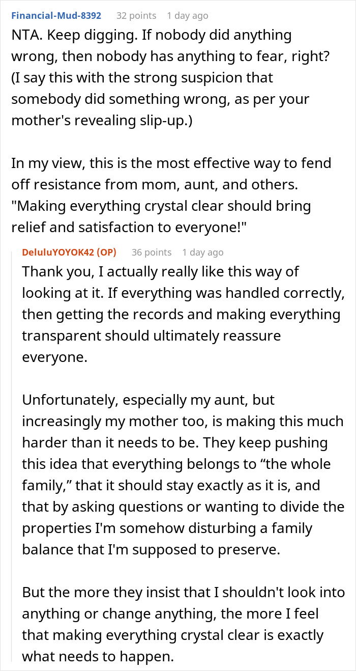 Woman Doesn't Want To Play "Big Happy Family," Demands Inheritance Be Divided Woman Doesn't Want To Play "Big Happy Family," Demands Inheritance Be Divided